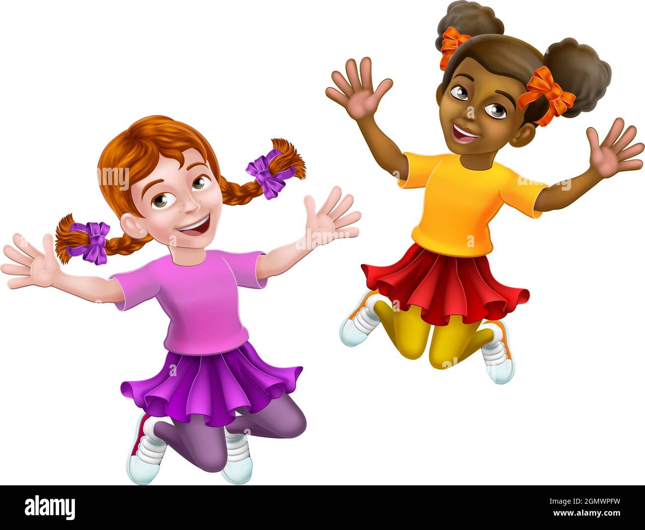 Jumping Girls Kids dessin animé pour enfants Illustration de Vecteur