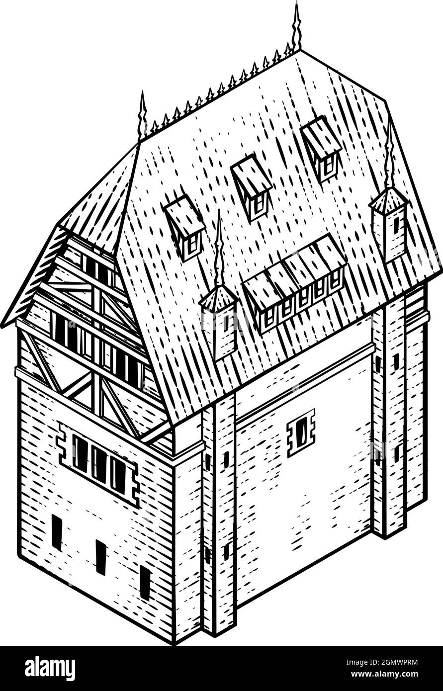 Carte du bâtiment médiéval icône Illustration ancienne Illustration de Vecteur