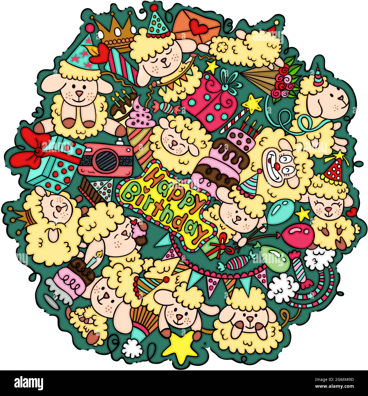 Joyeux Anniversaire De La Petite Fille A Motif Rond Colore Photo Stock Alamy