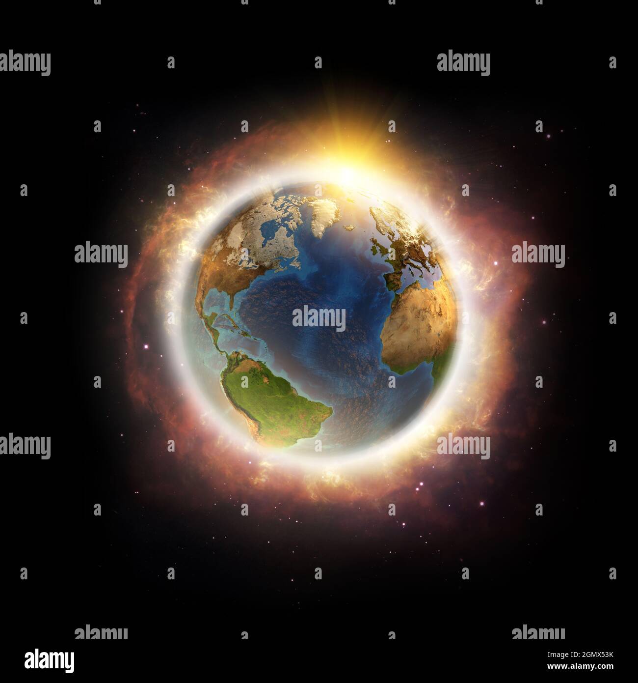 Réchauffement climatique, changement climatique, catastrophe mondiale sur la planète Terre. Illustration 3D - éléments de cette image fournis par la NASA. Banque D'Images