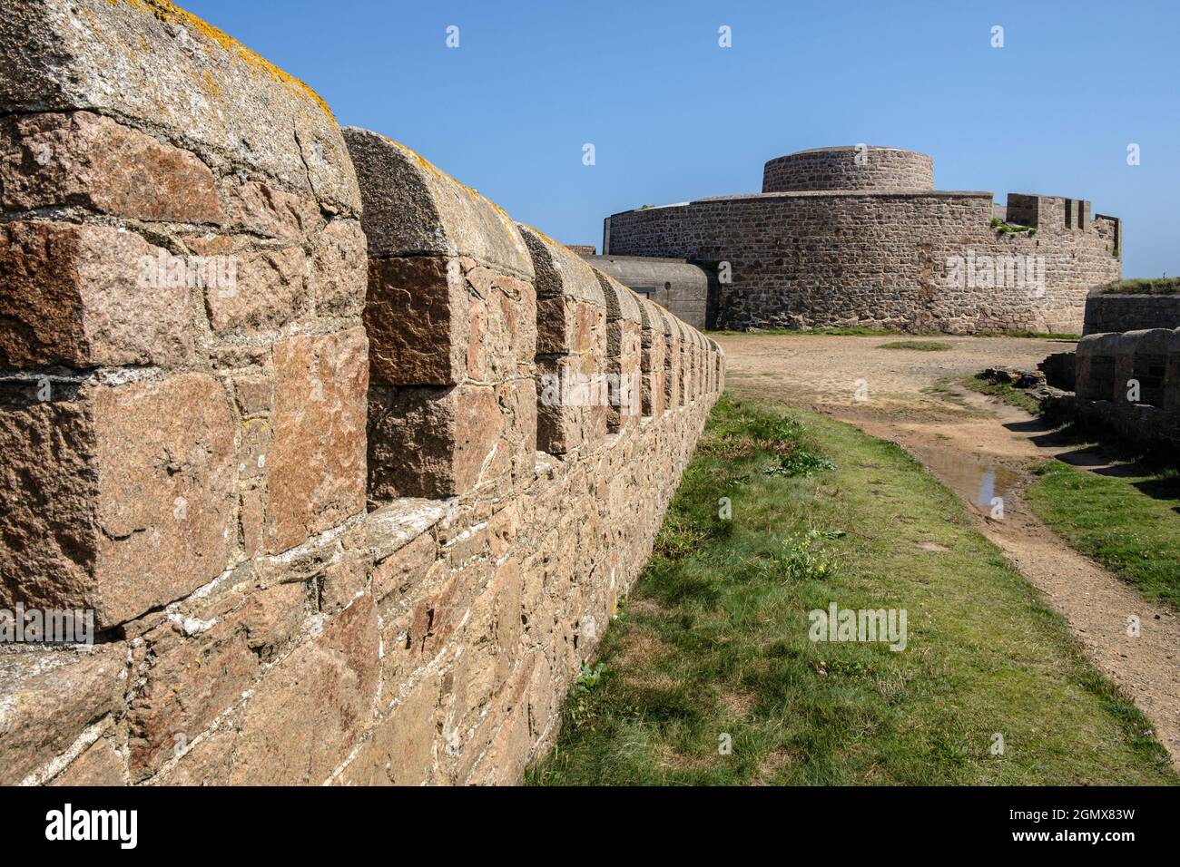 Tour de fort Hommet martello, baie de Vazon, Guernesey, îles Anglo-Normandes Banque D'Images