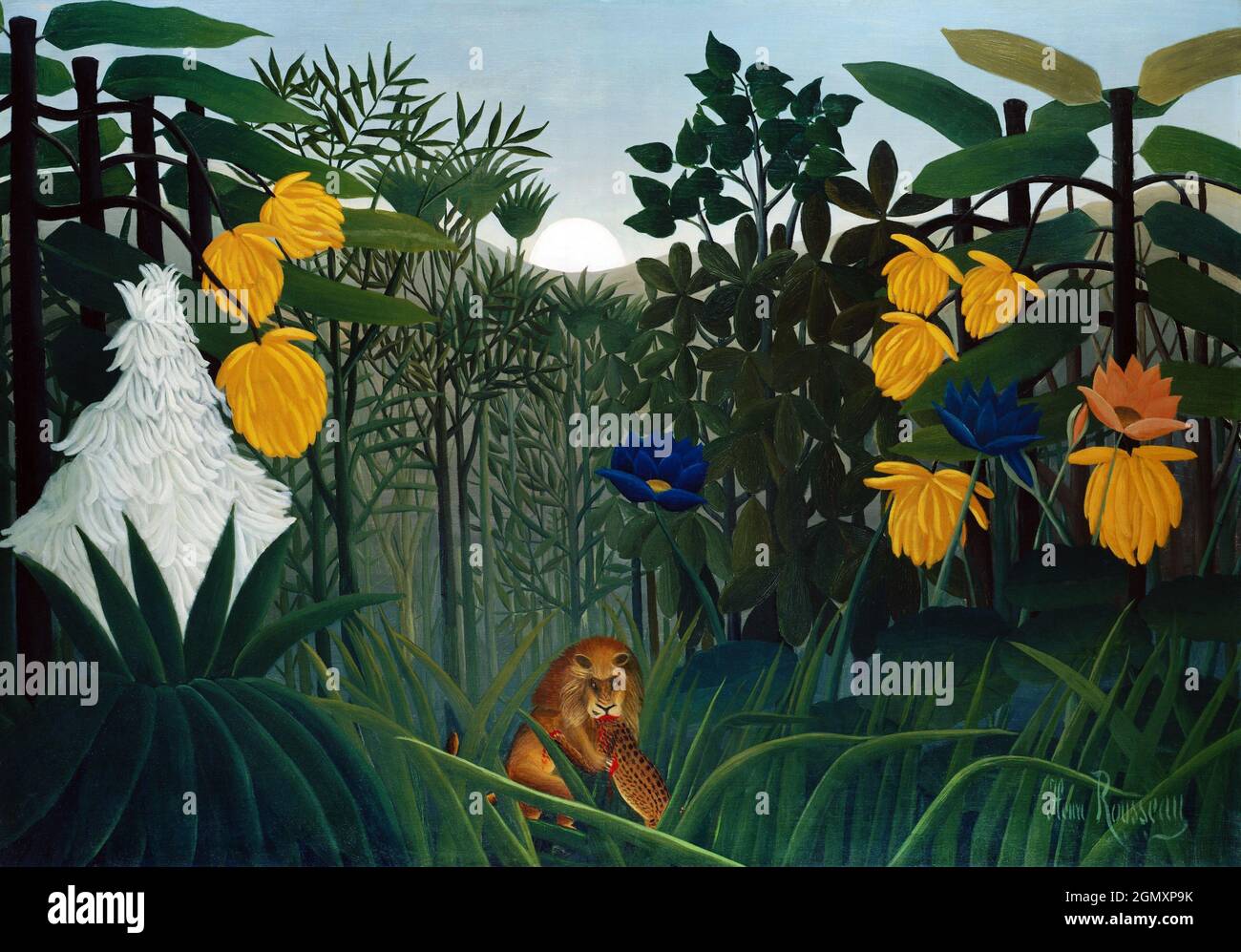 Le passé du Lion (1907) par Henri Rousseau. Banque D'Images
