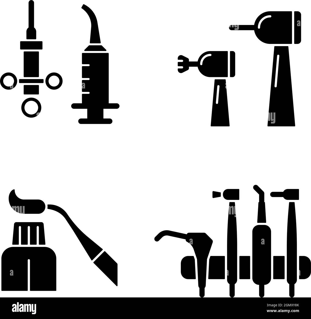 Outils de chirurgie buccale icônes de glyphe noir sur l'espace blanc Illustration de Vecteur