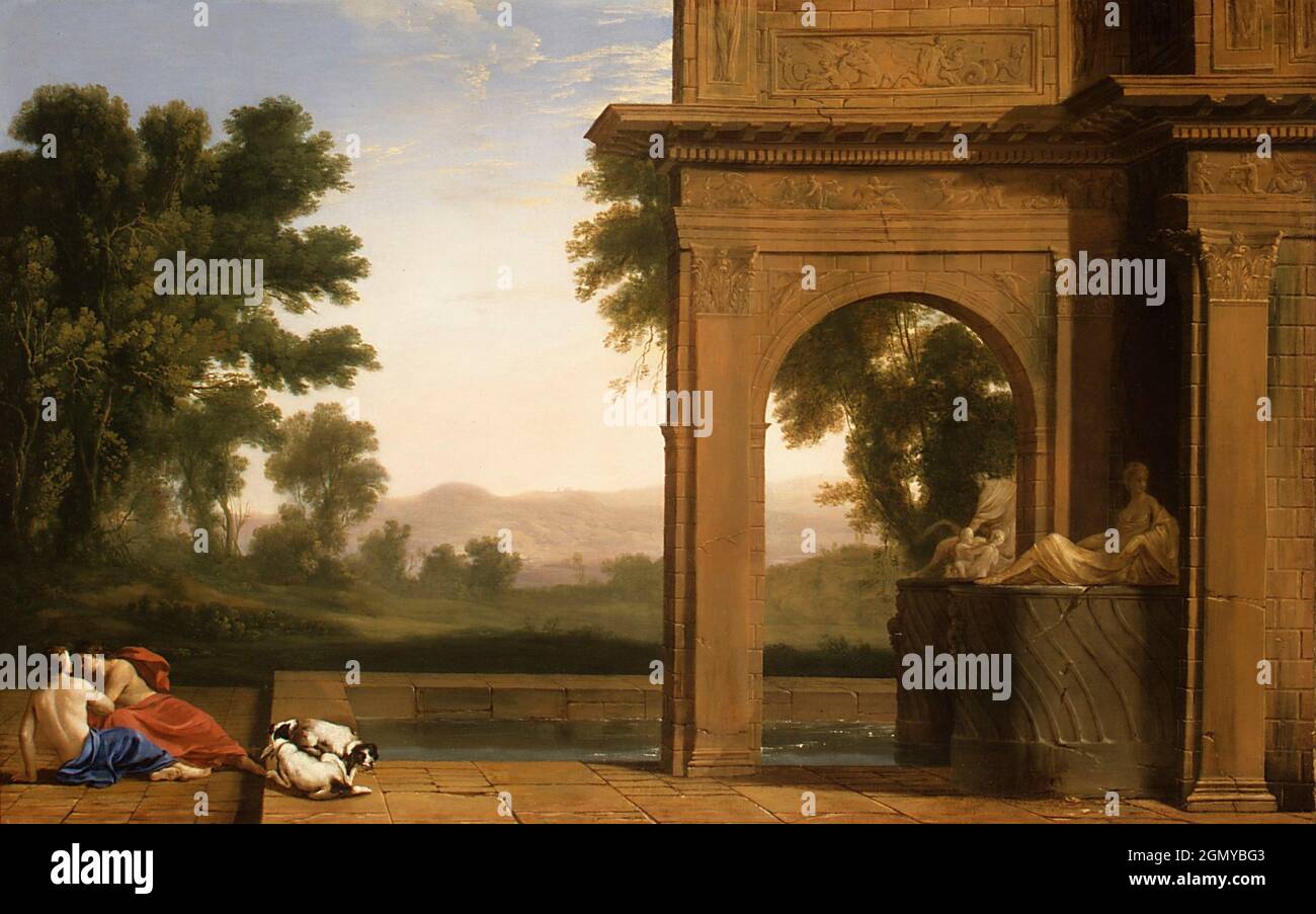 TABLEAU ANCIEN HUILE sur toile Cadre Paysage Animé Aux Ruines EUR 80,00