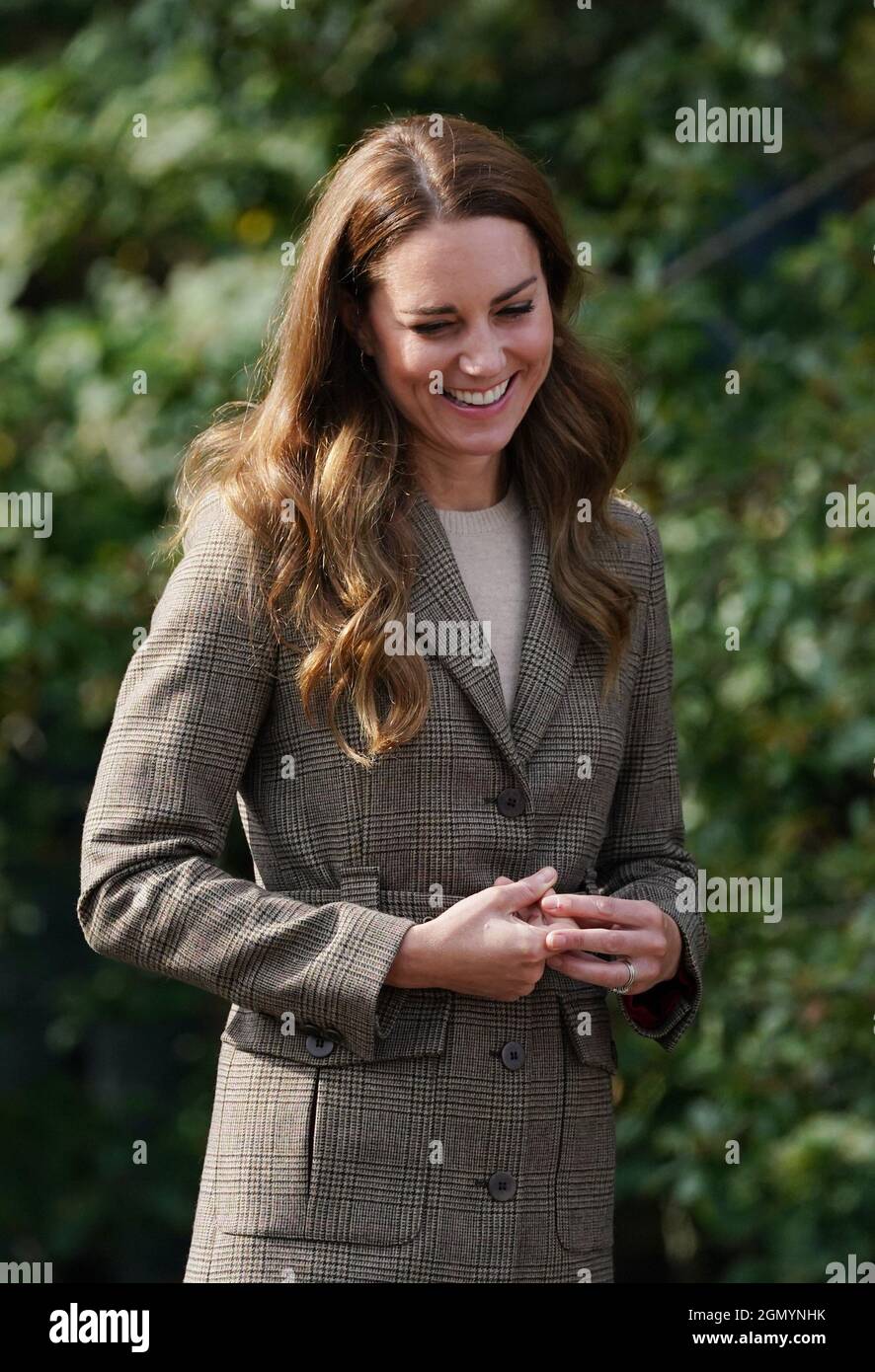 La duchesse de Cambridge arrive à voyager dans le jet de vapeur Osprey sur Windermere de Wray Castle, En prévision d'une réunion avec les parents des enfants Windermere pour découvrir comment le temps que leurs proches ont passé à Cumbria pour récupérer après la deuxième Guerre mondiale les a aidés à construire des vies réussies au Royaume-Uni. Date de la photo: Mardi 21 septembre 2021. Banque D'Images