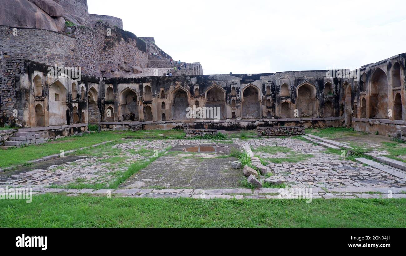 Hall du complexe de la Citadelle, fort de Golkonda, Hyderabad, Telangana, Inde Banque D'Images