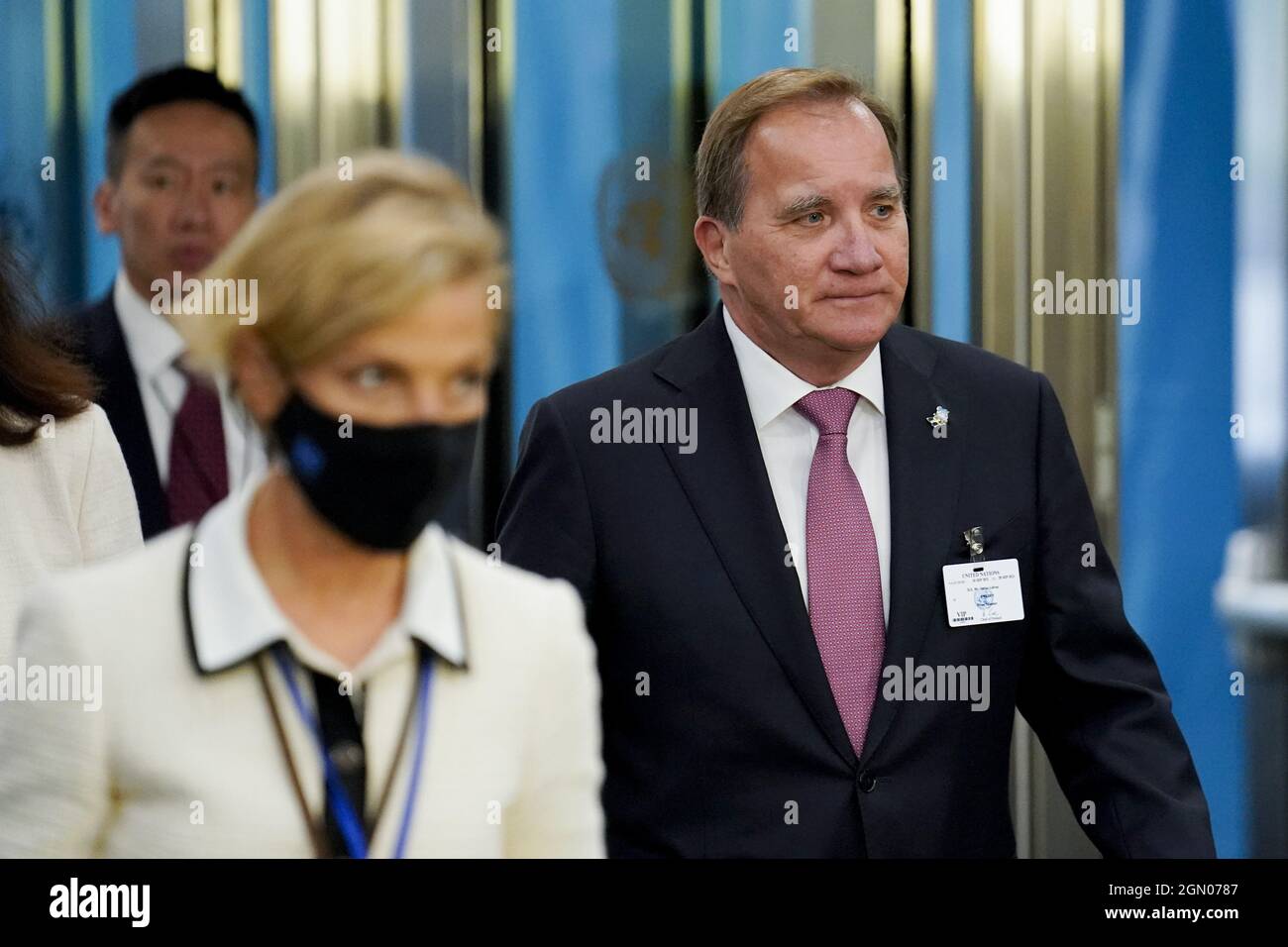 New York, États-Unis. 21 septembre 2021. Stefan Lofven, premier ministre de Suède, arrive à la 76e session de l'Assemblée générale des Nations Unies le mardi 21 septembre 2021 à New York. (Photo de piscine par John Minchillo/UPI) crédit: UPI/Alay Live News Banque D'Images