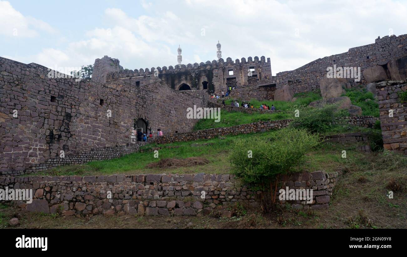 5 septembre 21, fort de Golkonda, Hyderabad, Inde. Qutub Shahi Masjid au complexe Khair, fort Golkonda Banque D'Images