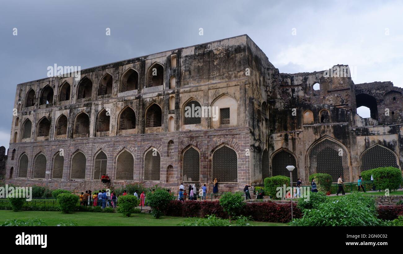 5 septembre 21, fort de Golkonda, Hyderabad. Détails du fort à Shepherd's Hill , fort Golkonda Banque D'Images