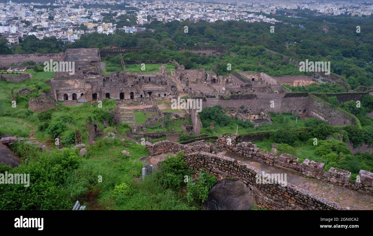 5 septembre 21, fort de Golkonda, Hyderabad. Vue sur l'ouest de l'intérieur du fort Golkonda Banque D'Images