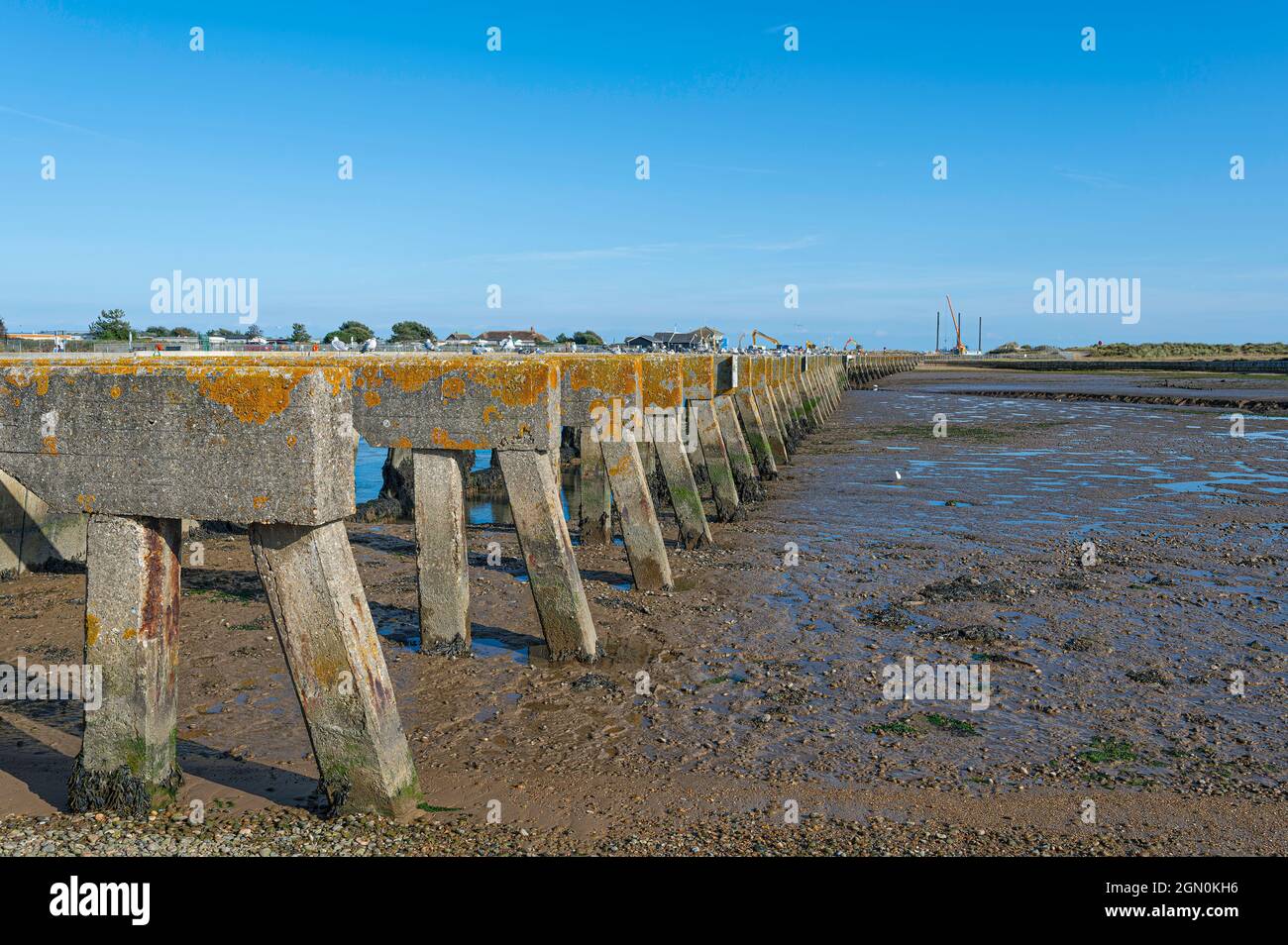 Supports en béton à Walberswick dans le Suffolk. Banque D'Images