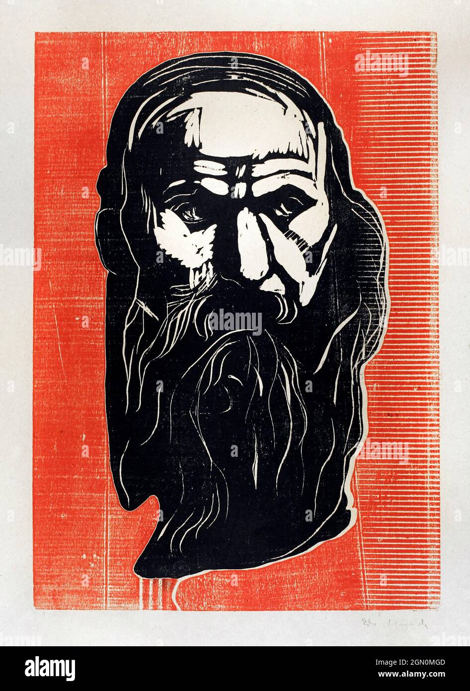 Tête d'un vieil homme avec la barbe (1902) par Edvard Munch. Banque D'Images