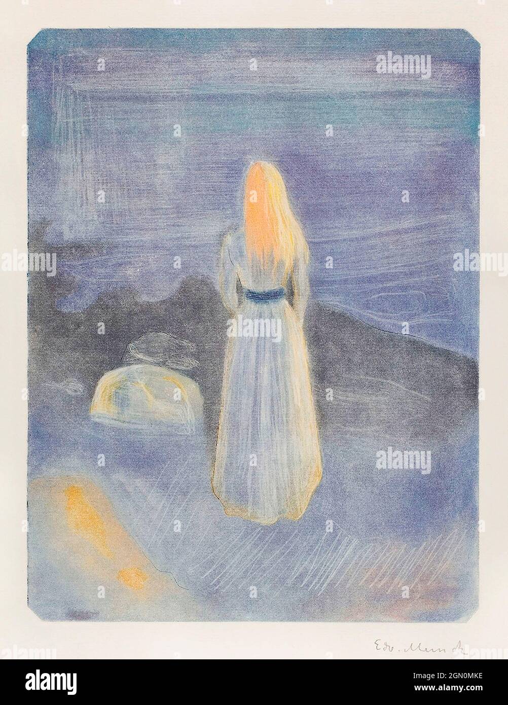 Jeune femme sur la plage (1896) par Edvard Munch. Banque D'Images