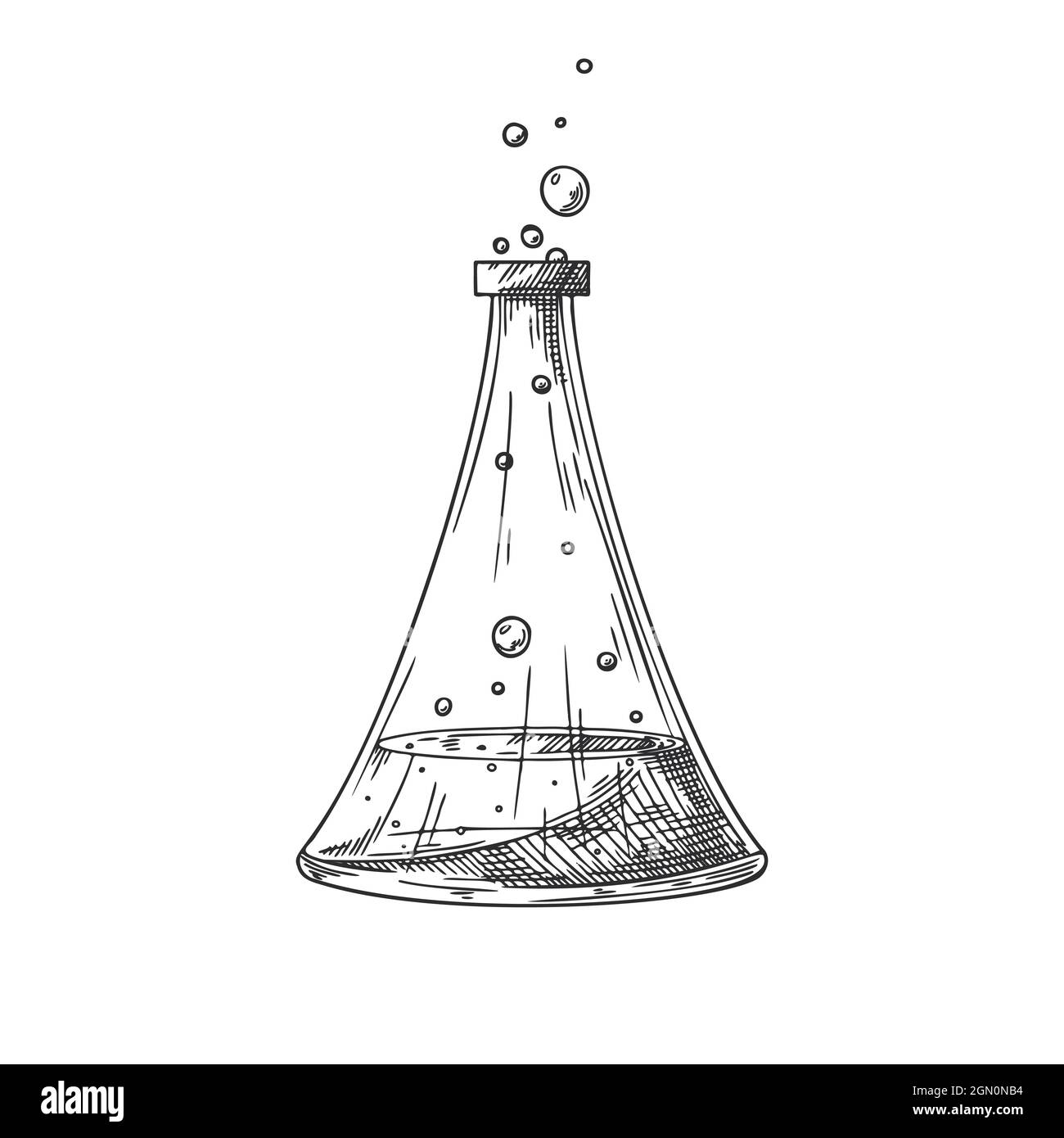 Esquisse d'un objet de laboratoire chimique. Flacons pharmaceutiques, béchers et tubes à essai. Symbole de découverte et de chimie. Vecteur Illustration de Vecteur