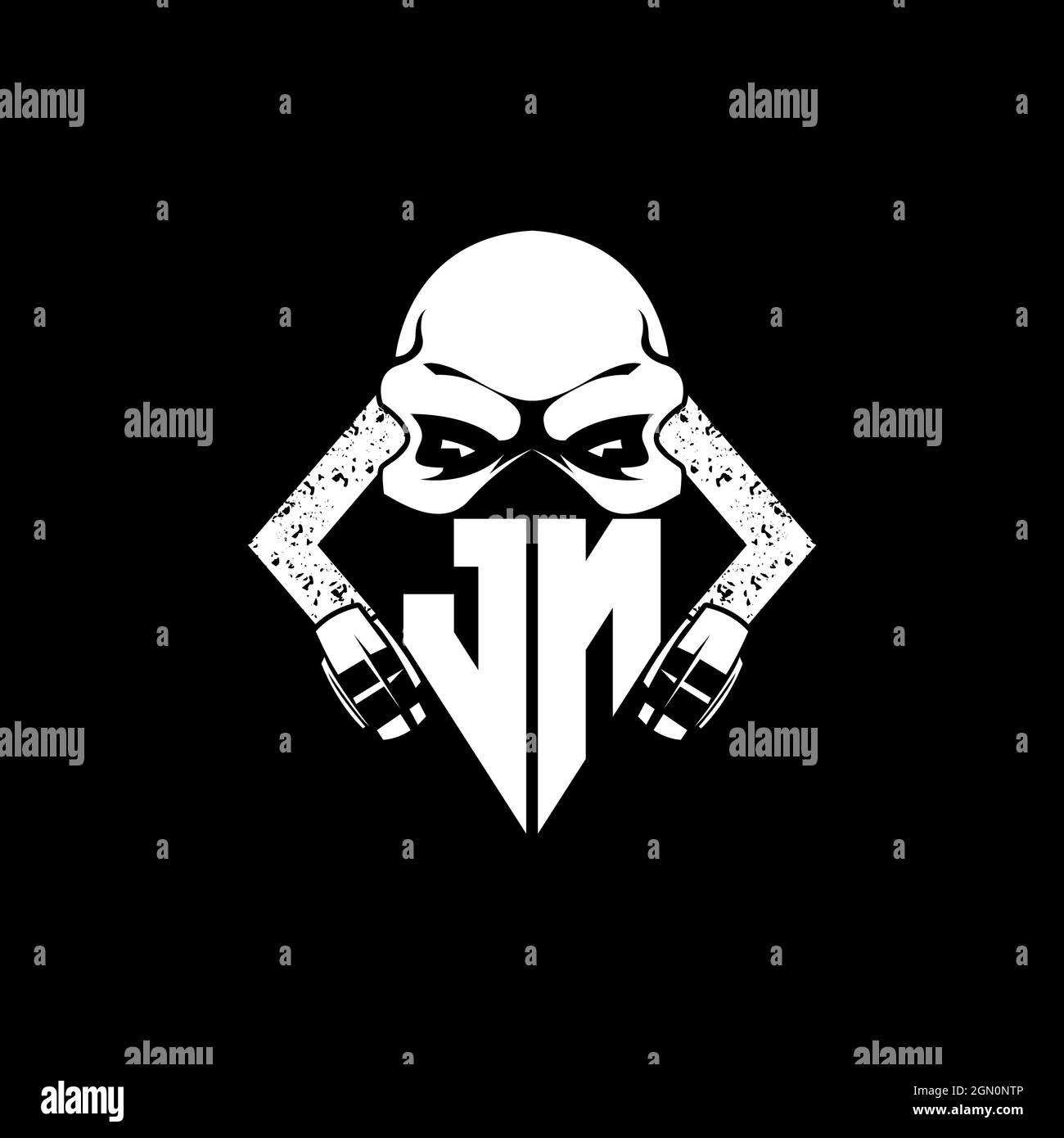 JN Monogram eSport jeu avec Skull Mask Shape style Vector Illustration de Vecteur