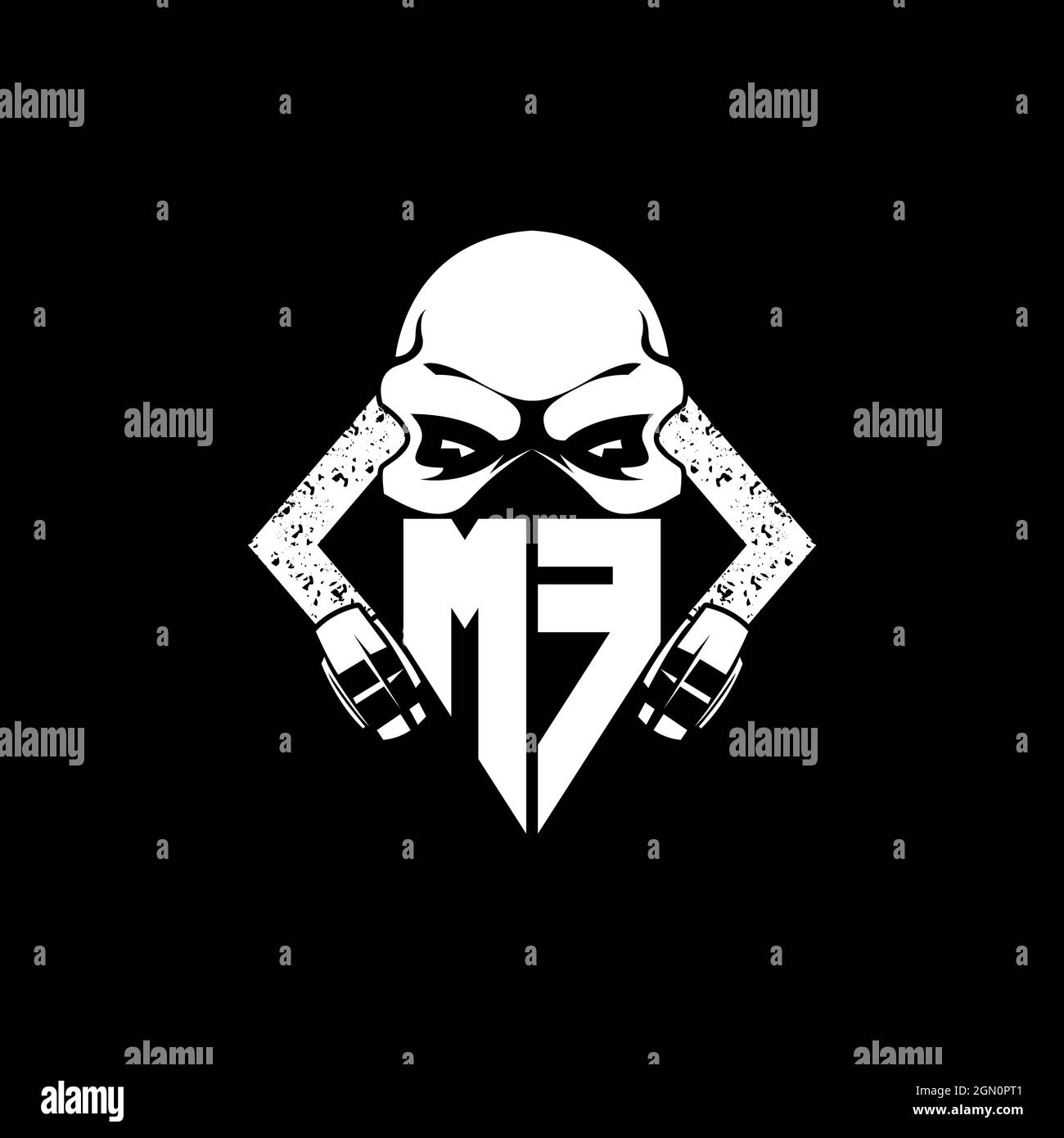 Monogramme MF eSport Gaming avec Skull Mask Shape style Vector Illustration de Vecteur