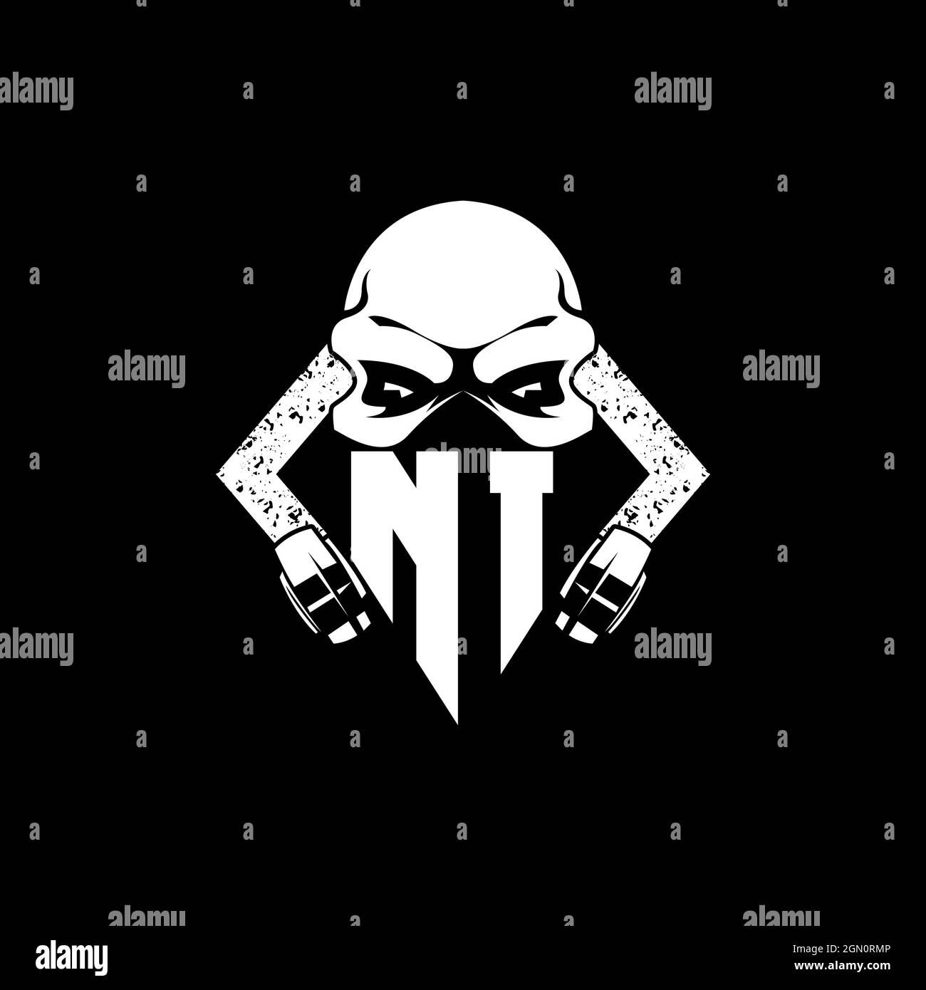 NI Monogram eSport jeu avec Skull Mask forme style Vector Illustration de Vecteur
