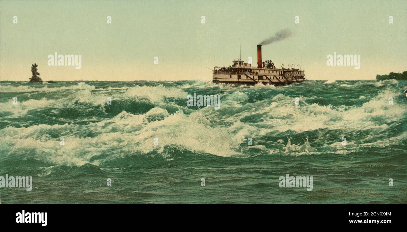 Bateau à vapeur sur les rapides de Lachine du fleuve Saint-Laurent c. 1901 près de Montréal, Québec, Canada Banque D'Images