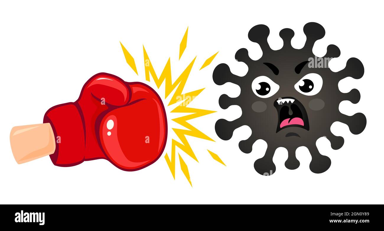 Illustration vectorielle d'un coronavius contre un gant de boxe. Illustration vectorielle du coronavirus en colère contre le gant de boxe. Arrêter le coronavirus. Illustration de Vecteur