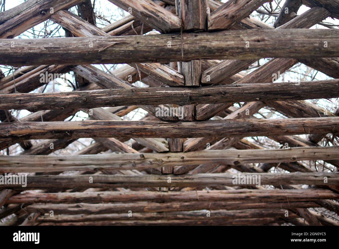 La construction en bois au-dessus des têtes de marche dans Central Park Banque D'Images