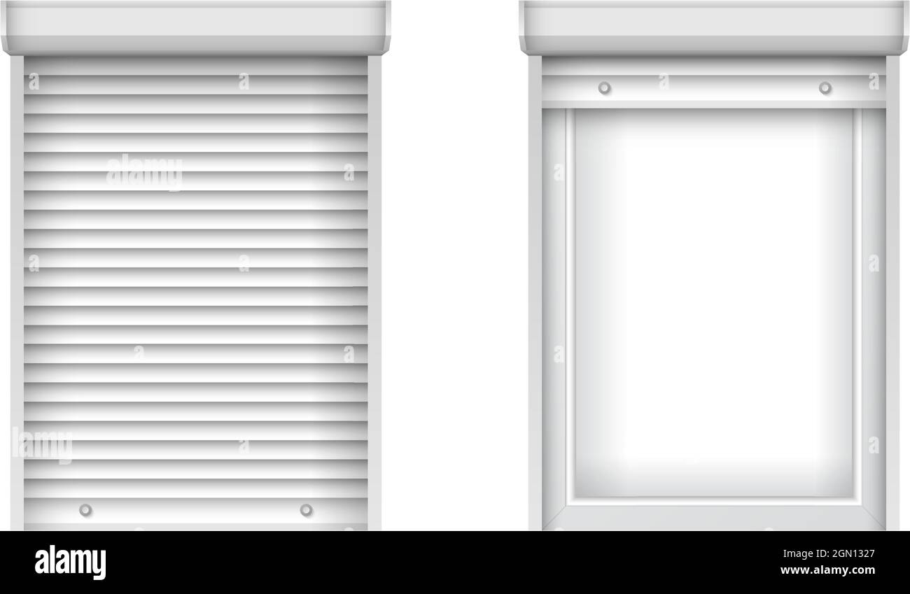 Fenêtres en plastique blanc avec stores. Jalousie fermée et ouverte pour  fenêtres en PVC. Maquette de fenêtre réaliste pour un design de décoration  intérieure Image Vectorielle Stock - Alamy
