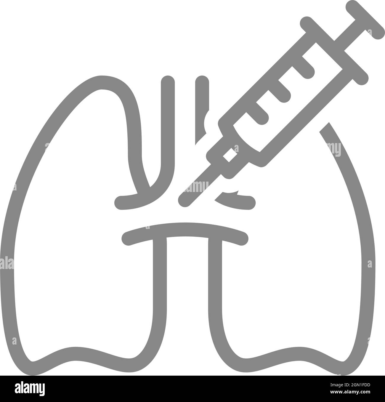 Icône de la seringue médicale et de la ligne des poumons. Symbole de vaccination, injection, biopsie pulmonaire Illustration de Vecteur