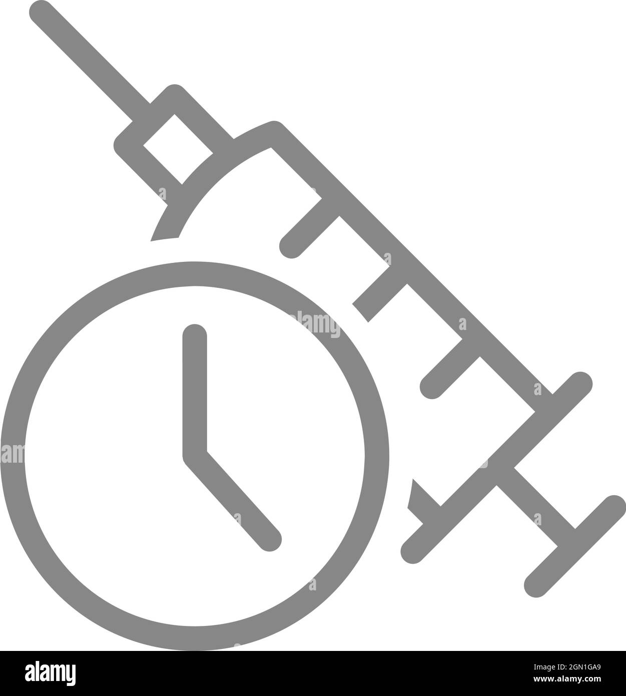 Icône de la seringue médicale et de la ligne de surveillance. Temps de vaccination, injection, symbole d'immunité mondiale Illustration de Vecteur