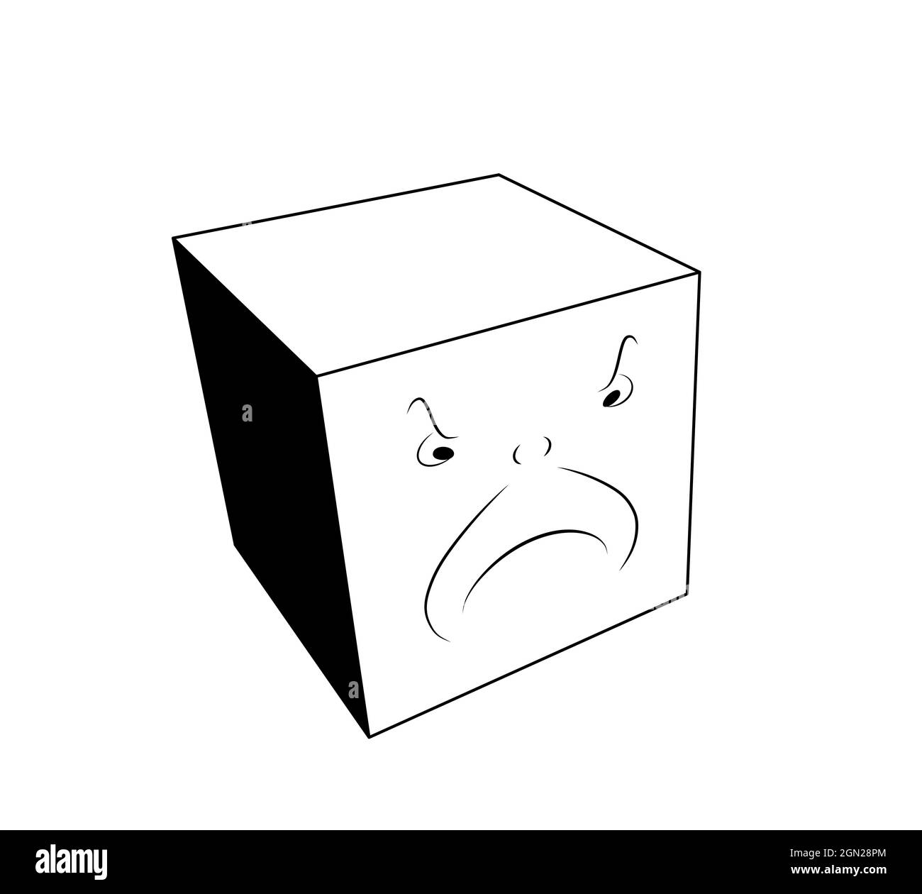 émotions et sentiments de base pour les enfants, colère. dessin animé noir et blanc visage en colère. illustration de cube 3d isolée sur fond blanc Banque D'Images