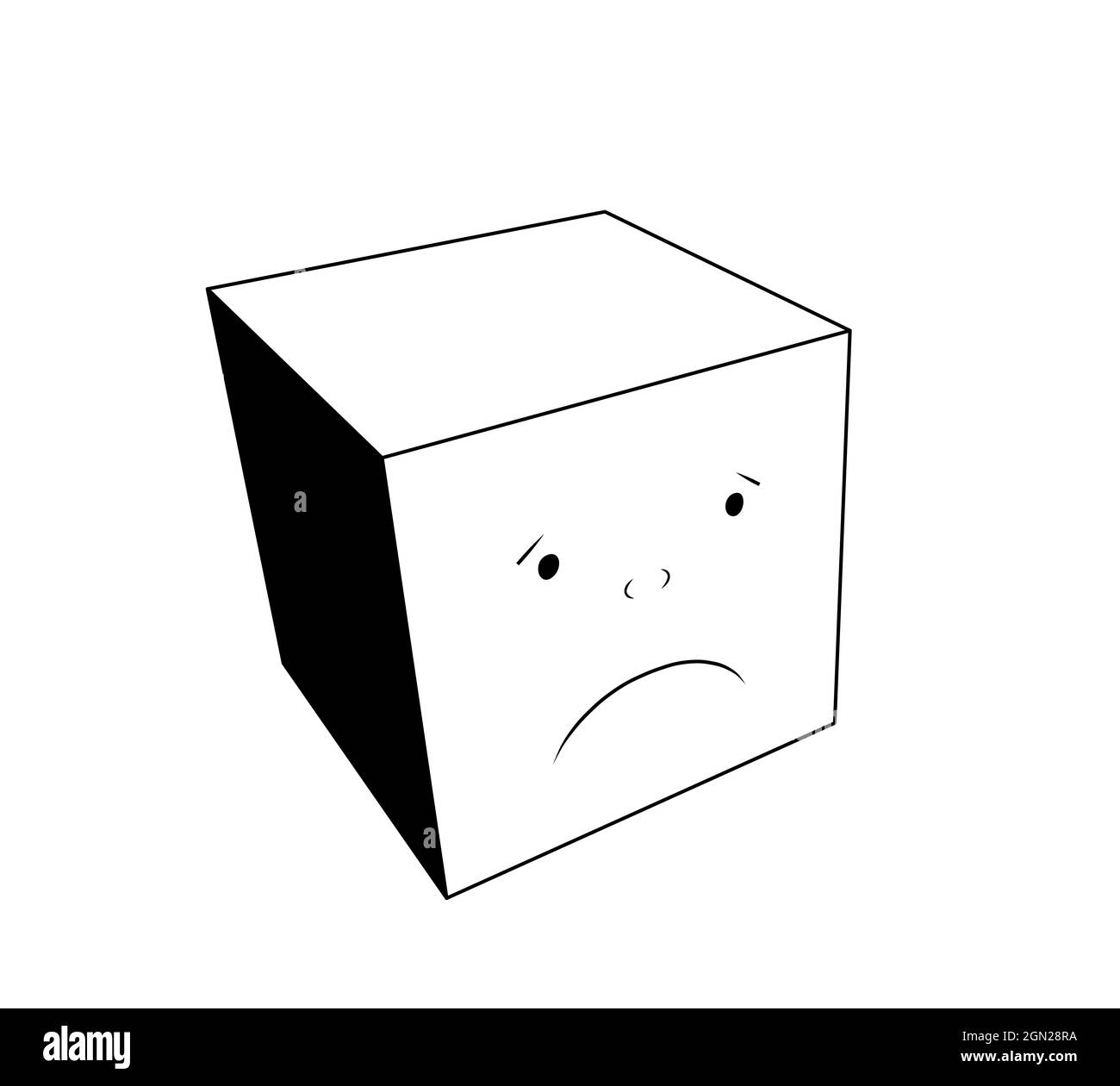 apprendre les émotions et les sentiments de base pour les enfants, la tristesse. dessin animé noir et blanc triste visage. illustration de cube 3d isolée sur fond blanc Banque D'Images