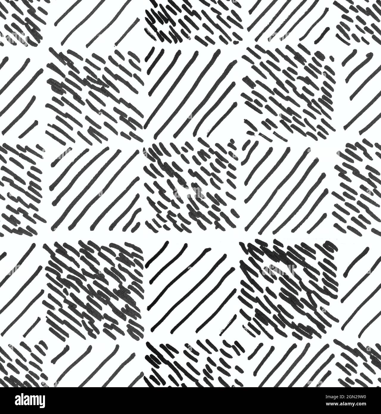 Motif de marqueur de ligne carrée fait à la main. Motif abstrait sans coutures Banque D'Images