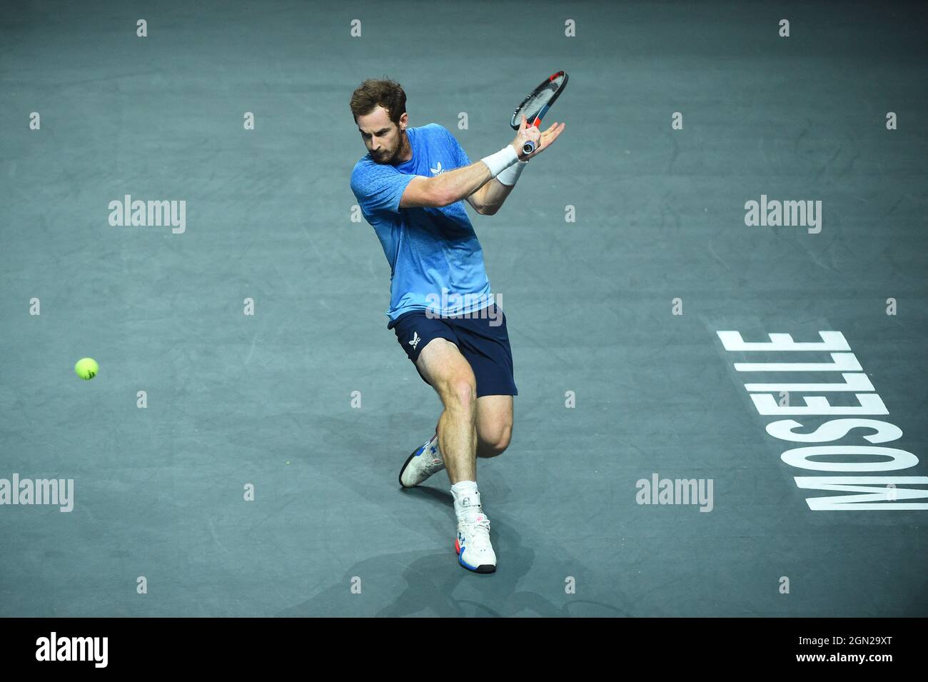 Metz, France, 21 septembre 2021. Andy Murray (GBR) lors de son premier match à l'Open de Moselle aux Arenas de Metz, Metz, FRANCE, le 21 septembre 2021. Photo de Corinne Dubreuil/ABACAPRESS.COM Banque D'Images