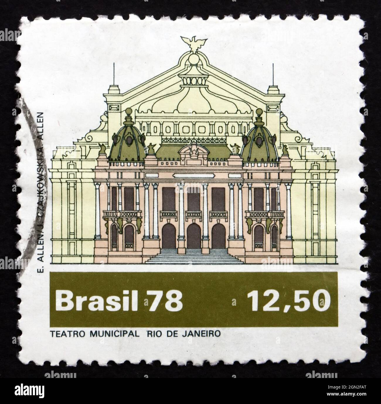 BRÉSIL - VERS 1978: Un timbre imprimé au Brésil montre le Théâtre municipal, Rio de Janeiro, vers 1978 Banque D'Images
