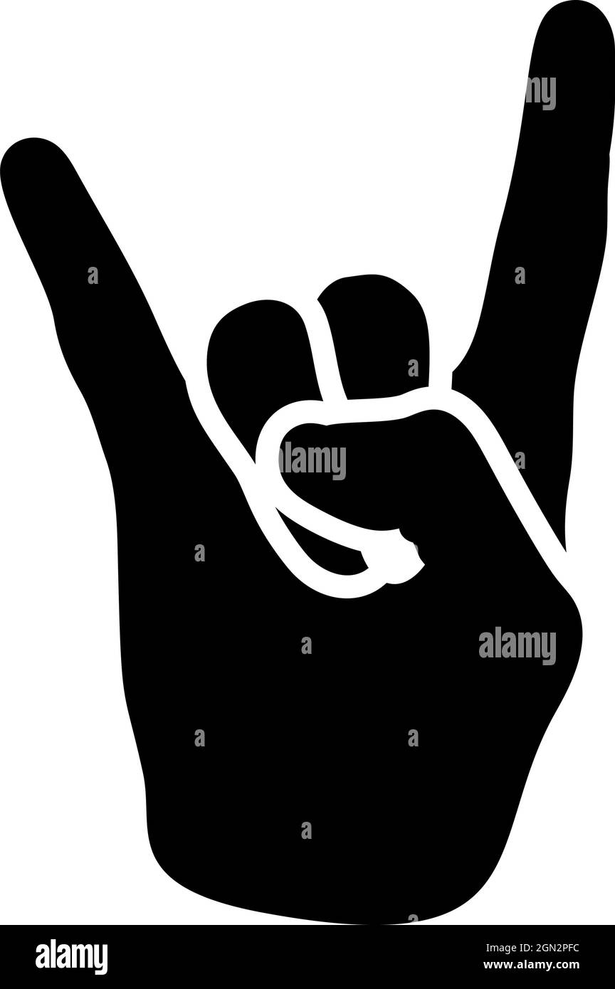 Icône Rock Hand. Motif pochoir noir. Illustration vectorielle. Illustration de Vecteur