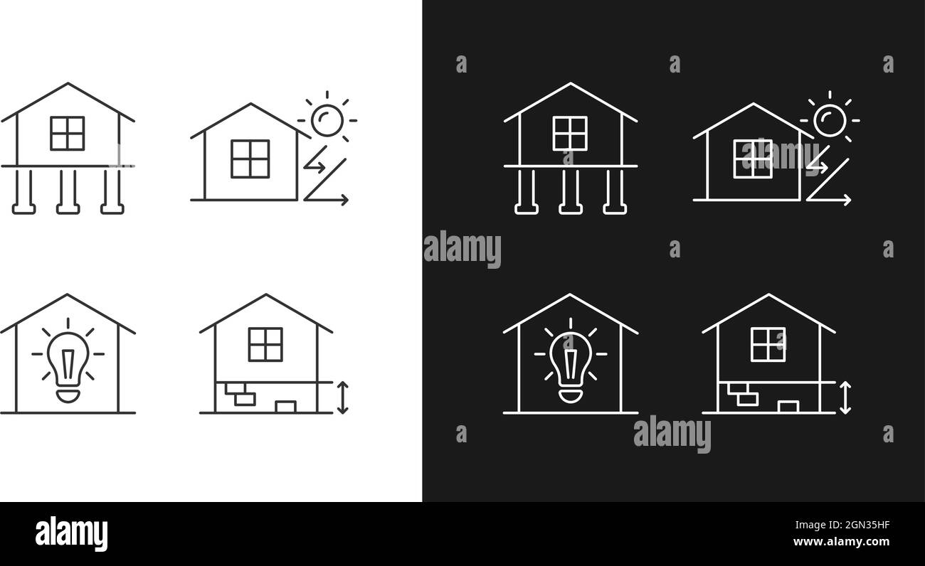 Icônes linéaires pour bâtiments résidentiels définies pour le mode sombre et le mode clair Illustration de Vecteur