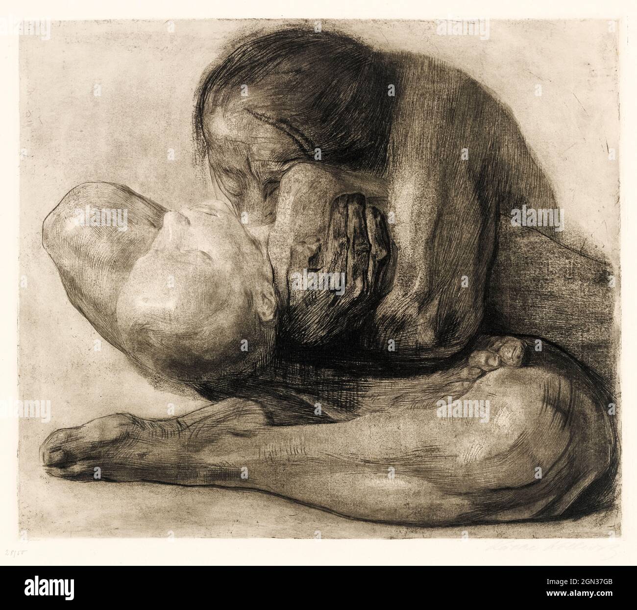 Käthe Kollwitz, femme avec enfant mort (type Frau mit totem), point sec, 1903 Banque D'Images