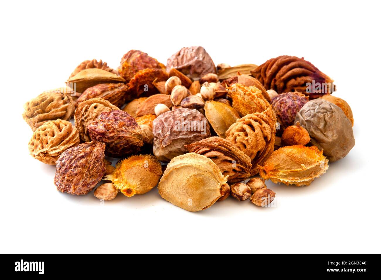 Drupes mixtes sur fond blanc Banque D'Images
