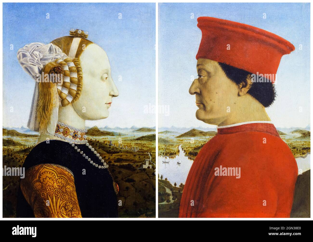 Piero della Francesca, Portraits du duc et de la duchesse d'Urbino, peinture Renaissance, vers 1465 Banque D'Images