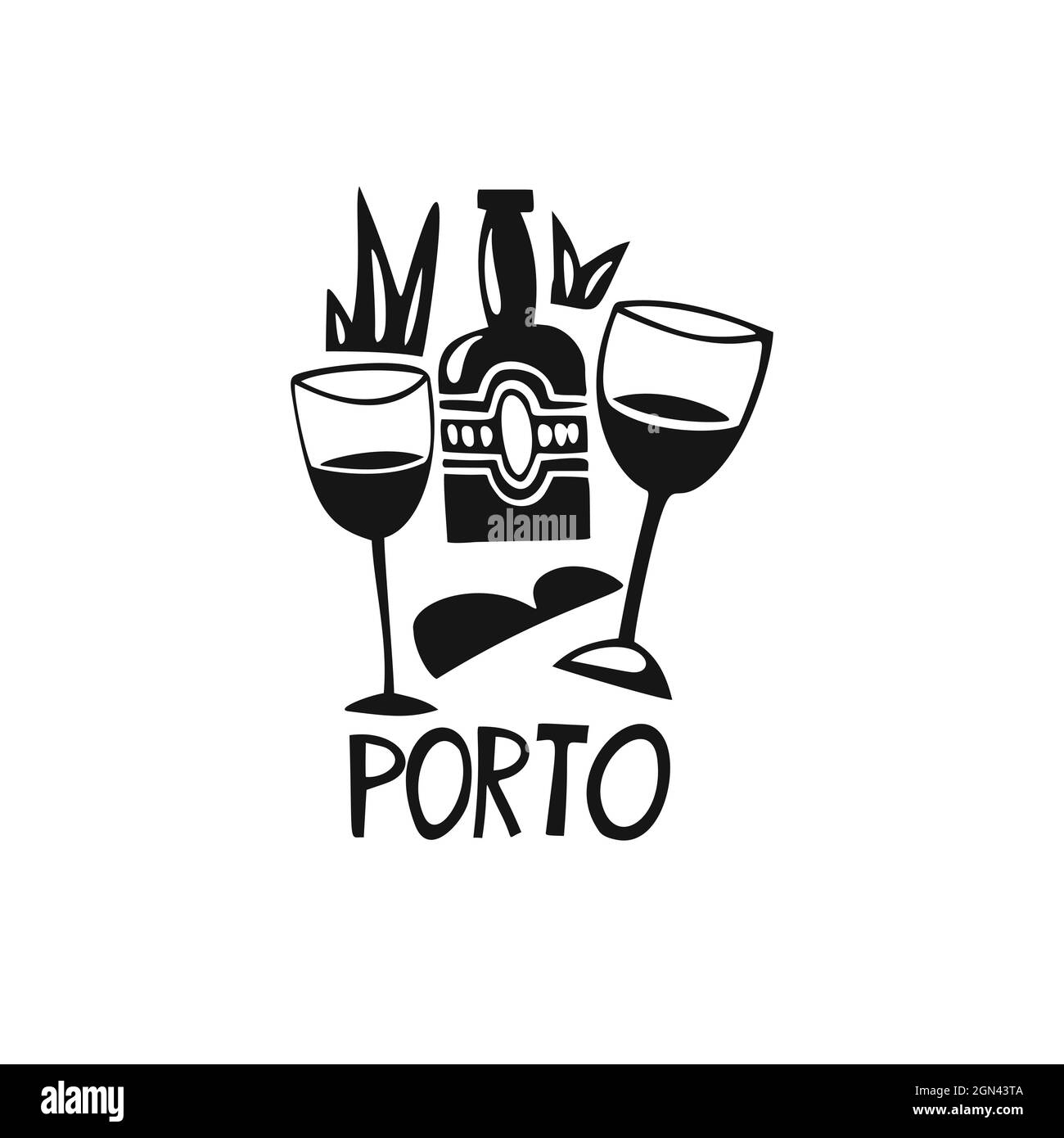 Symbole vectoriel dessiné à la main du Portugal. Illustration de voyage de Porto. Illustration avec lettrage dessiné à la main. Logo du site touristique portugais Illustration de Vecteur