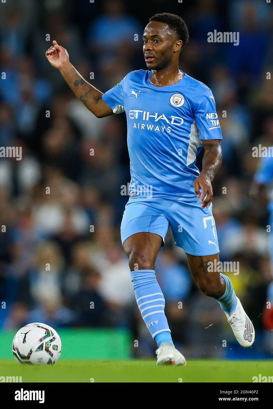 Raheem Sterling de Manchester City lors du troisième tour de la Carabao Cup au Etihad Stadium de Manchester. Date de la photo: Mardi 21 septembre 2021. Banque D'Images