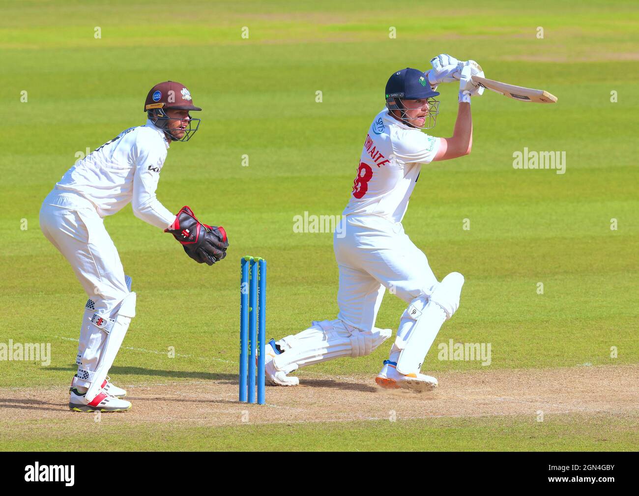 22 septembre 2021. Londres, Royaume-Uni. DaN Douthwaite, de Glamorgan, battant à Surrey, prenez Glamourgan au championnat du comté de Kia Oval, deuxième jour. David Rowe/Alay Live News Banque D'Images