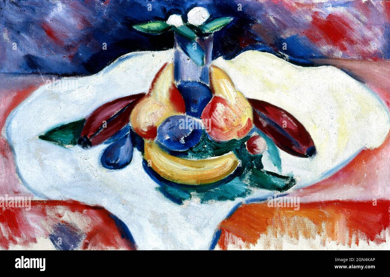 Encore la vie aux fruits par le peintre moderniste américain Marsden Hartley (1877-1943), huile sur toile, 1916 Banque D'Images