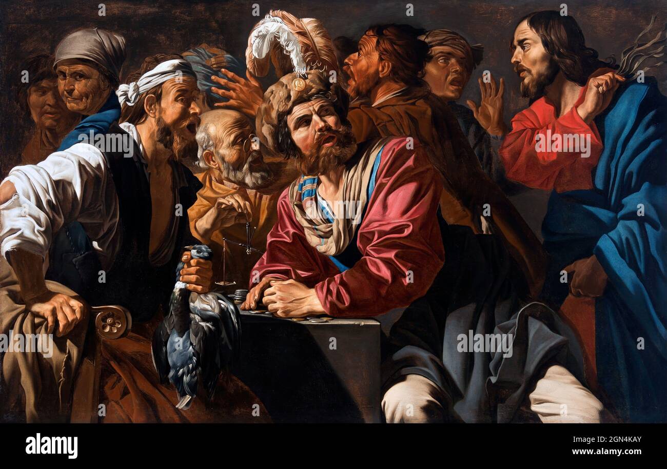 Christ pourchassant les changeurs du Temple par Matthias stom (c. 1600-c. 1652) Banque D'Images
