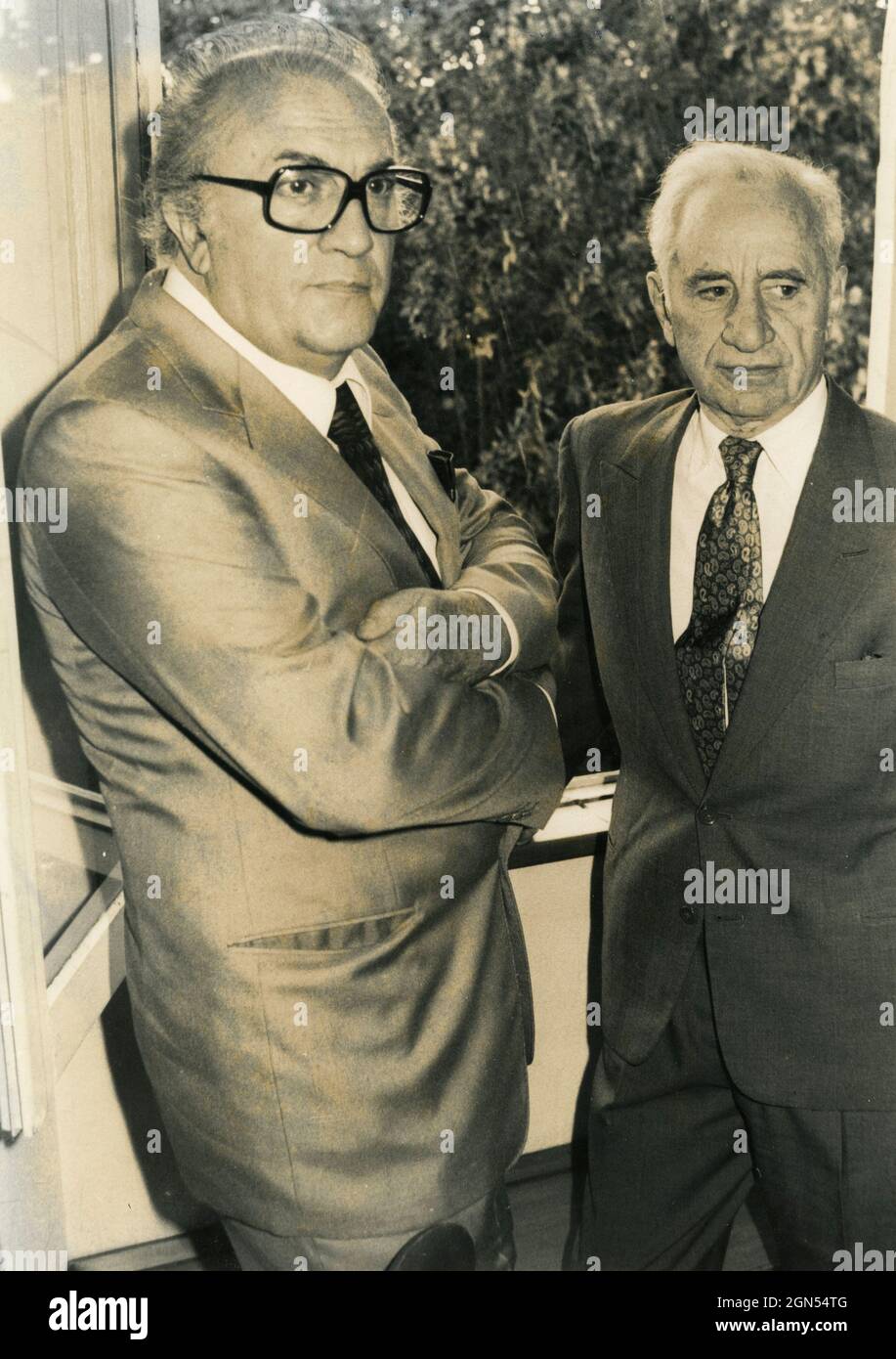 Elia Kazan, réalisateur américano-grec, et Federico Fellini, réalisateur italien, années 1980 Banque D'Images