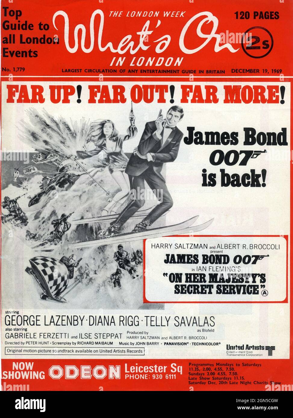 Couverture de What's on in London Magazine du 19 décembre 1969 promouvoir GEORGE LAZENBY comme le nouveau James Bond 007 avec DIANA RIGG dans LE SERVICE SECRET DE SA Majesté 1969 réalisateur PETER HUNT roman Ian Fleming musique John Barry producteurs Harry Saltzman et Albert R. Broccoli / United Artists Banque D'Images