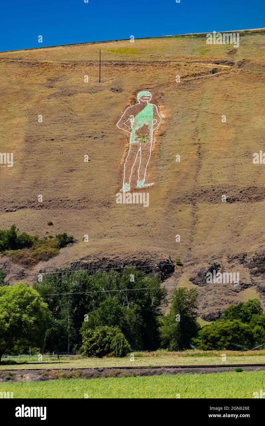 Jolly Green Giant, Ho Ho Ho Ho, se trouve sur une colline au-dessus de Dayton, État de Washington, États-Unis [aucune autorisation de propriété; licence éditoriale seulement] Banque D'Images