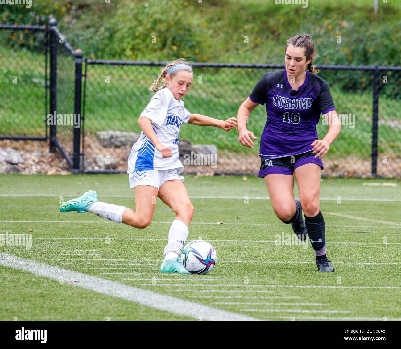 Football universitaire pour filles Banque D'Images