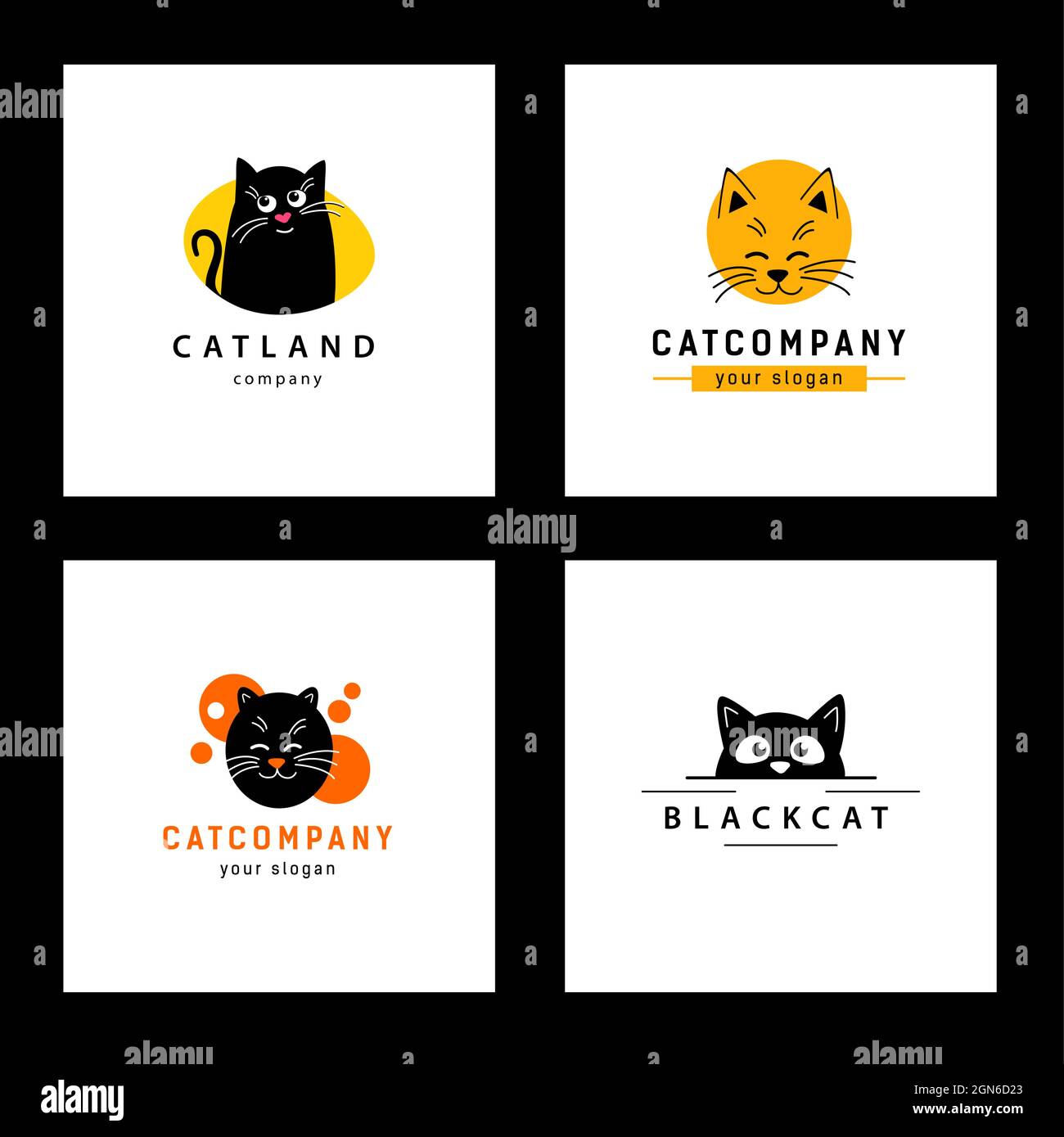 Définir le visage animal du chat heureux. Illustration pour groomer d'animal de compagnie, boutique ou café de chat. Illustration de Vecteur