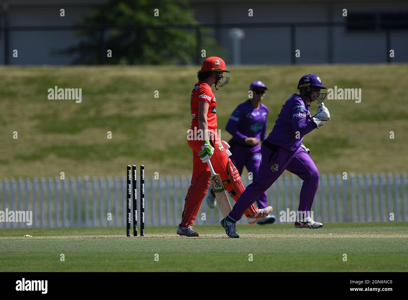 SYDNEY, AUSTRALIE - 03 NOVEMBRE : Amy Satterthwaite des Melbourne Renegades est animée par Hayley Matthews des Hobart Hurricanes lors du match de cricket de la semaine 2 entre Hobart Hurricanes et Melbourne Renegades, organisé par la Women's Big Bash League, le 03 novembre 2020 à Blacktown ISP, en Australie. Crédit : Steven Markham/Speed Media/Alay Live News Banque D'Images