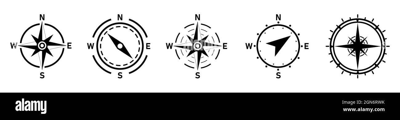 Ensemble d'icônes de la boussole. Style art de ligne. Icône représentant une rose éolienne. Illustration vectorielle Illustration de Vecteur