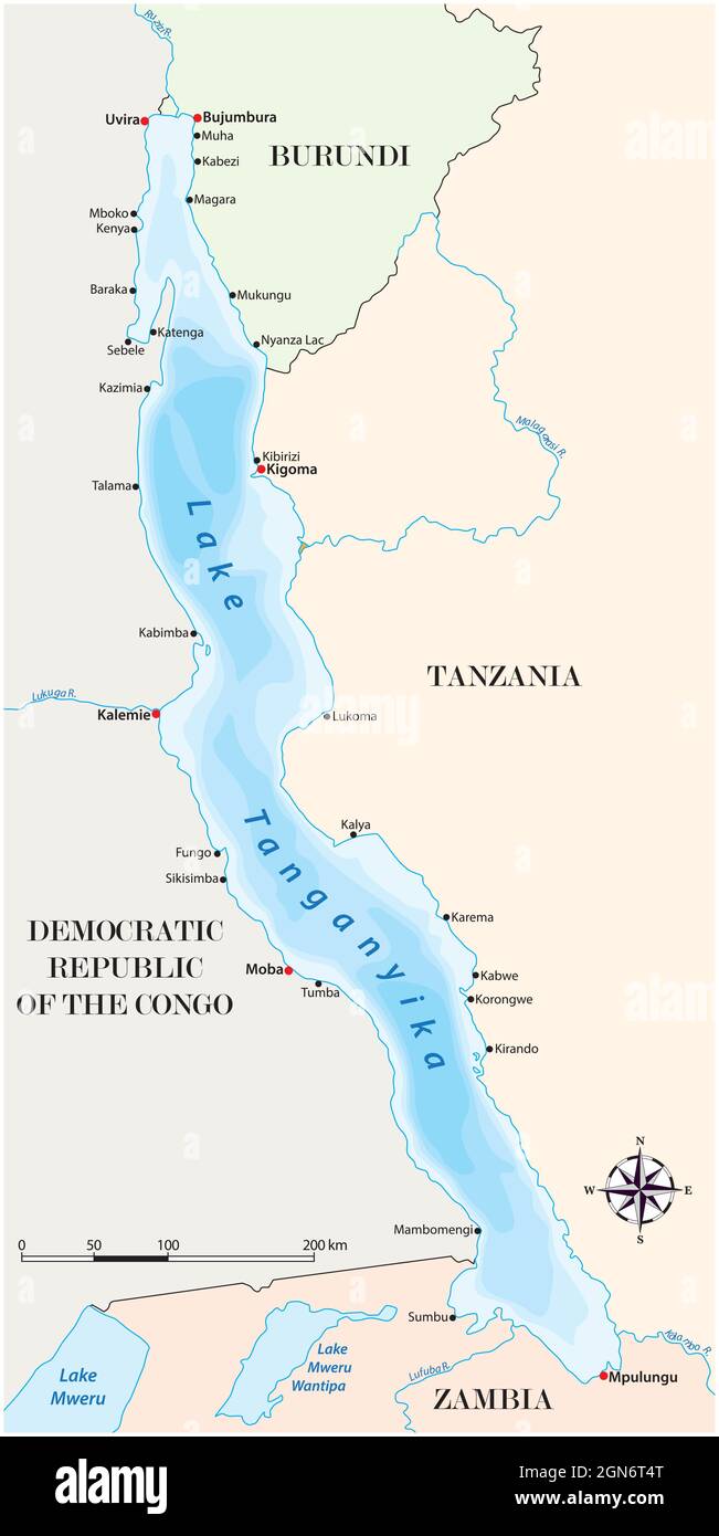 Carte vectorielle du lac Tanganyika d'Afrique de l'est Image Vectorielle  Stock - Alamy